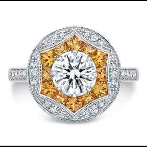 Silver Ring with White and Yellow Topaz